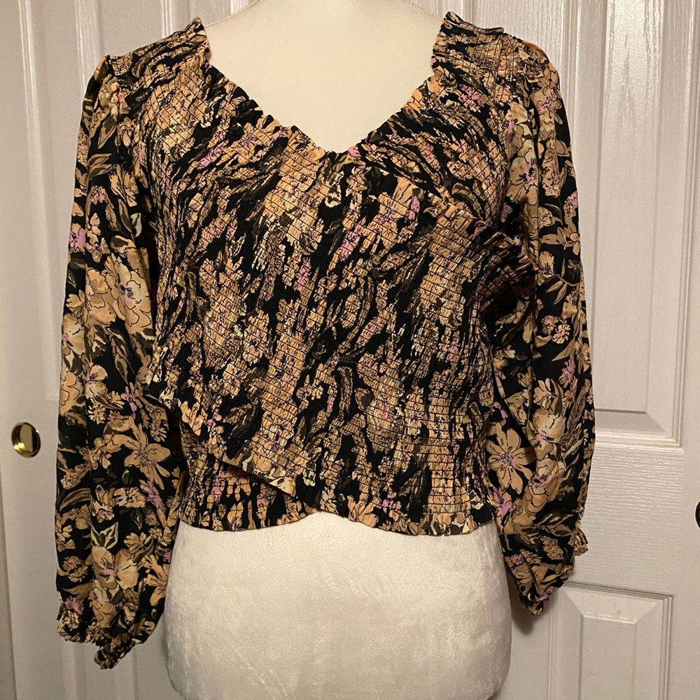 NWT XL Free People Black Tan Floral Crossbody Crop Top